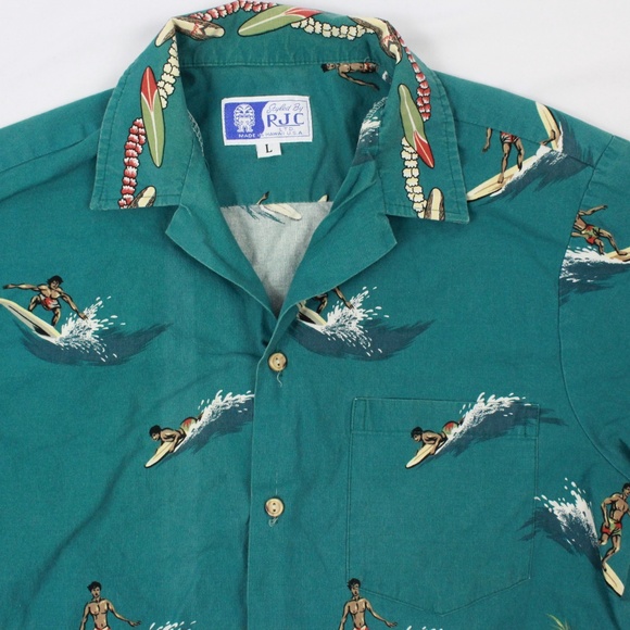 80's RJC Hawaiian Camp Button Up Shirt Adult Large - Picture 6 of 7